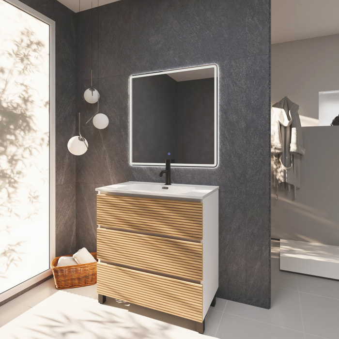 Meuble de Salle de Bain Yinu | 80 cm Blanc - Solomon | Trois Tiroirs | Lavabo Encastre | N'inclut pas Miroir | Meuble Monte | Alday