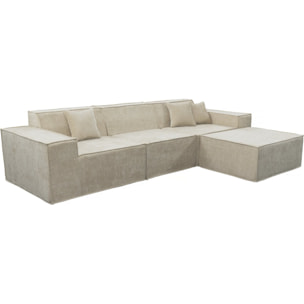 Canapé droit modulable avec ottoman en tissu texturé "Lusso" - 4 places - Beige