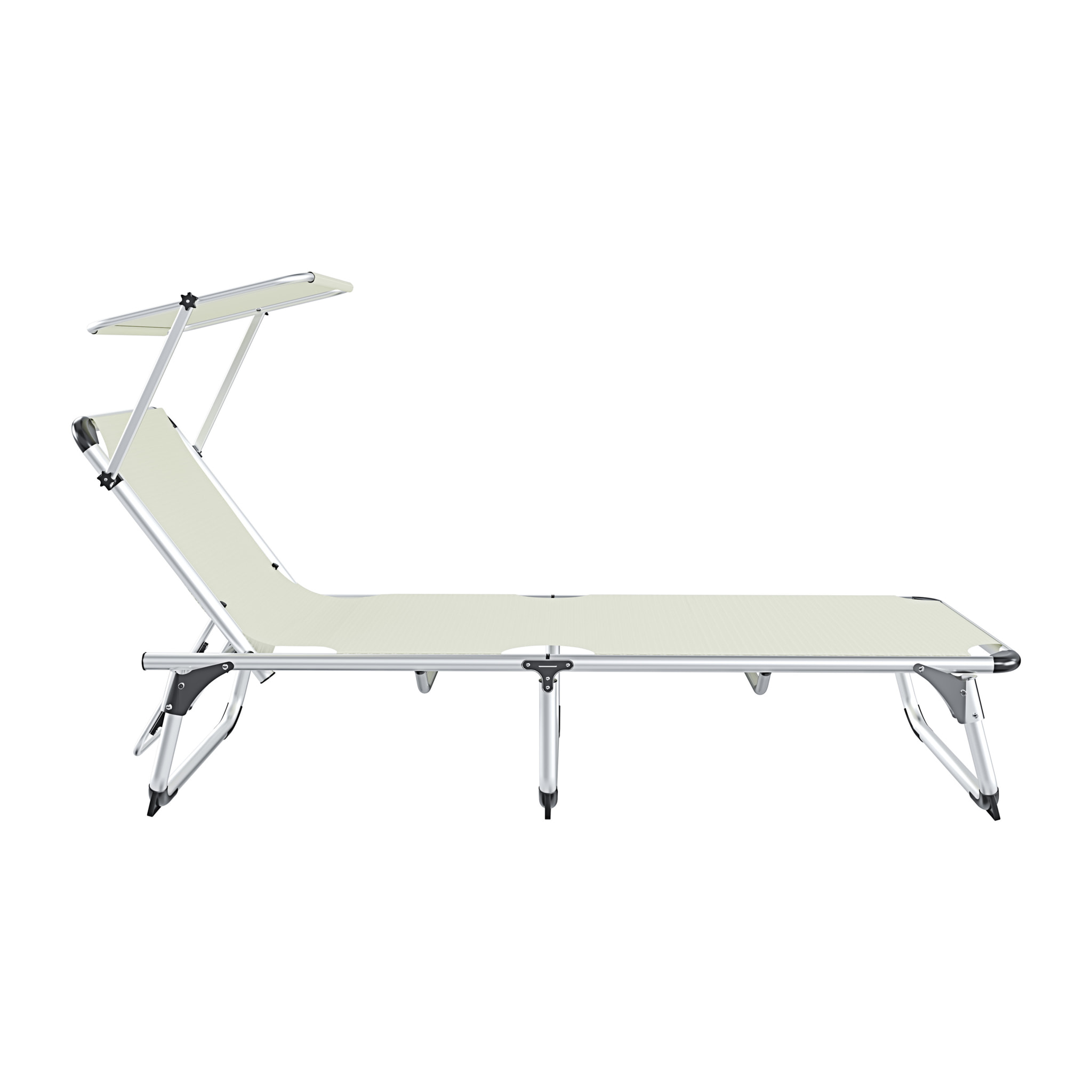 Coppia Di Lettini Pieghevoli Prendisole Tettuccio Parasole Schienale Regolabile In Alluminio Sdraio Spiaggia Mare Giardino Piscina 187x59x29 Cm Beige