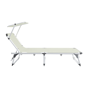 Coppia Di Lettini Pieghevoli Prendisole Tettuccio Parasole Schienale Regolabile In Alluminio Sdraio Spiaggia Mare Giardino Piscina 187x59x29 Cm Beige