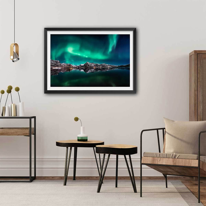 Poster lofoten aurora reflection Affiche sous cadre noir