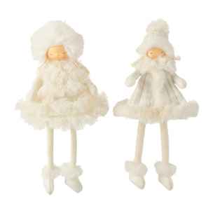 J-Line figurine Fille Assis Fourrure - textile - blanc - 2 pièces