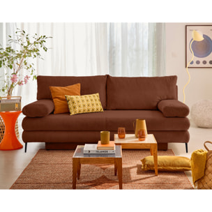 Elton - canapé 3 places convertible avec coffre en velours côtelé - Terracotta