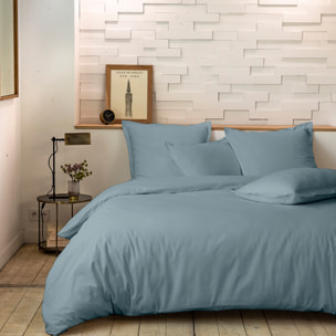 Parure housse de couette 3pcs 100% percale de coton 80 fils - bleu azur