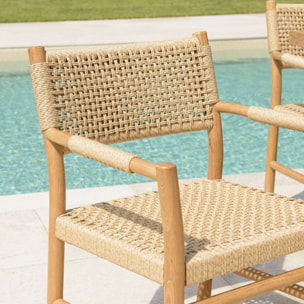 VALERIA - Lot de 2 fauteuils jardin accoudoirs teck rotin synthétique beige