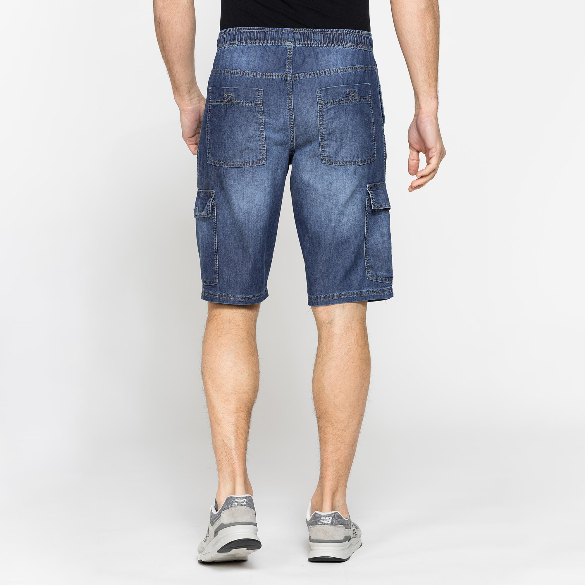 BERMUDA DI JEANS CON TASCONI LATERALI ED ELASTICO IN VITA