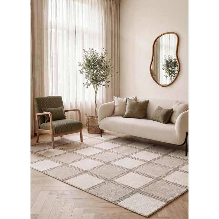 CANDELA Alfombra geométrica con relieve beige y blanco, varias medidas disponibles.