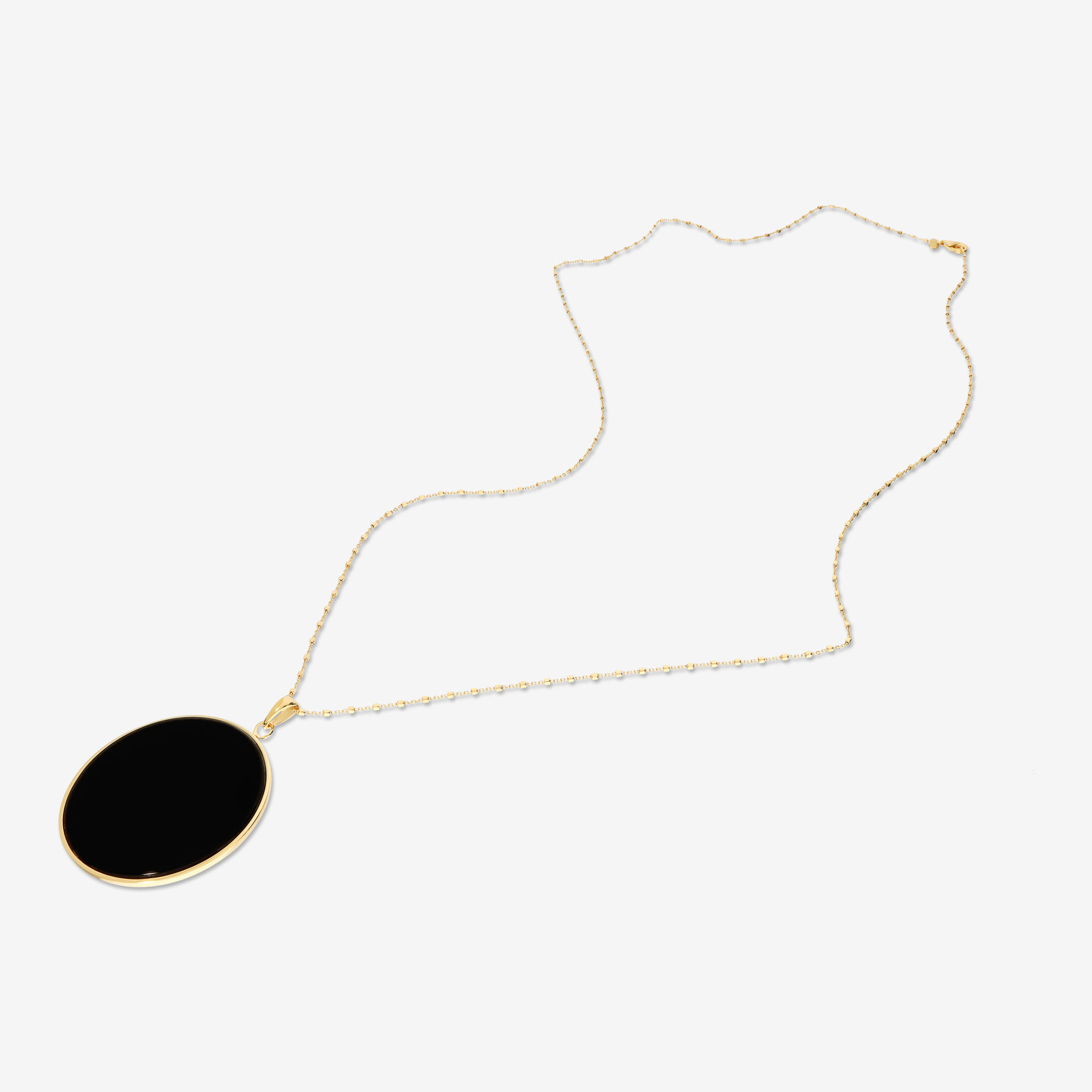 Collana Lunga in Argento 925 placcato Oro giallo 18kt con Pendente in Pietra Naturale Onice Nero