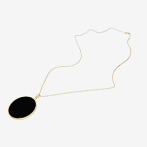 Collana Lunga in Argento 925 placcato Oro giallo 18kt con Pendente in Pietra Naturale Onice Nero