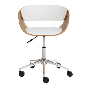 Chaise de bureau pivotante sur roulettes en bois et PU blanc - Adelmar