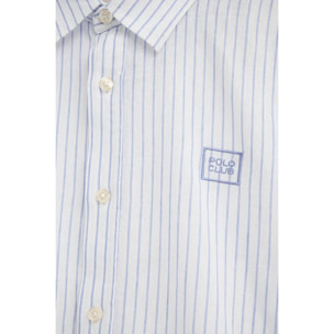 Camicia a righe bianca con colletto alla francese, taglio regolare e ricamo Polo Club