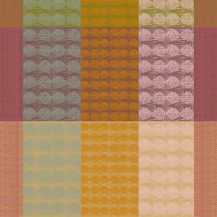 Serviette pur coton motif jacquard vert orange Mille halos prunus