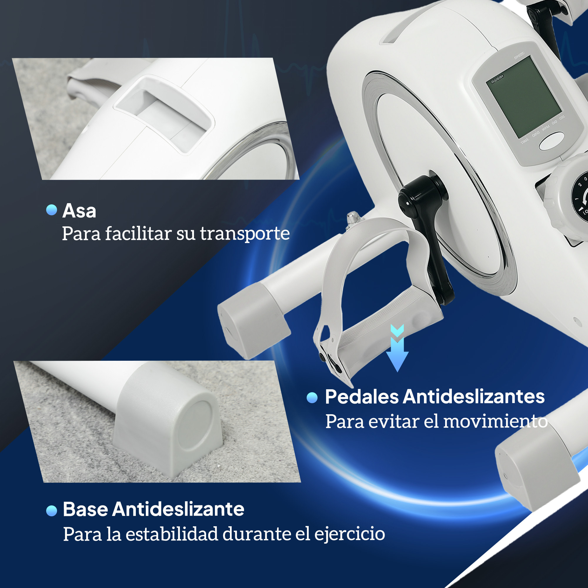 Pedales Estáticos Mini Bicicleta Estática con Resistencia Magnética de 8 Niveles Pantalla LCD y Pedales Antideslizantes para Ejercitar Brazos y Piernas Pedaleador para Casa Oficina Blanco