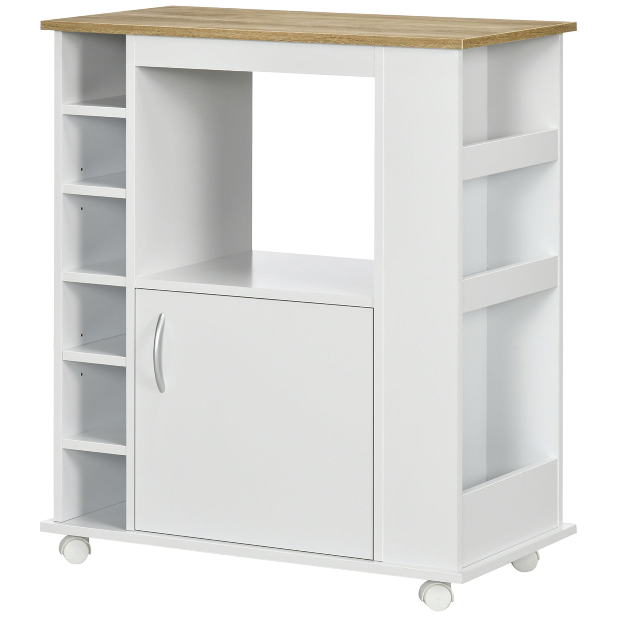 Desserte de cuisine multi-rangement porte grande niche 5 étagères 3 compartiments blanc aspect chêne clair