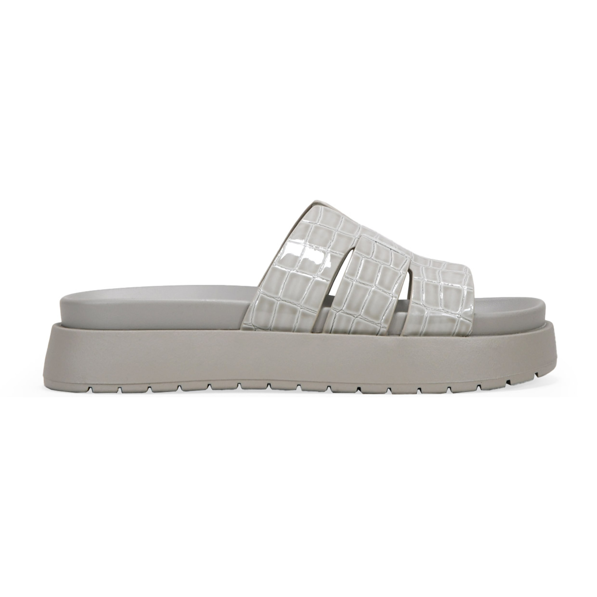 Sandalias de plataforma beige efecto cocodrilo