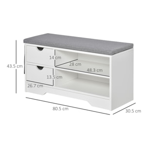 HOMCOM Scarpiera Salvaspazio, in Legno, Bianca, 80.5x30.5x43.5cm