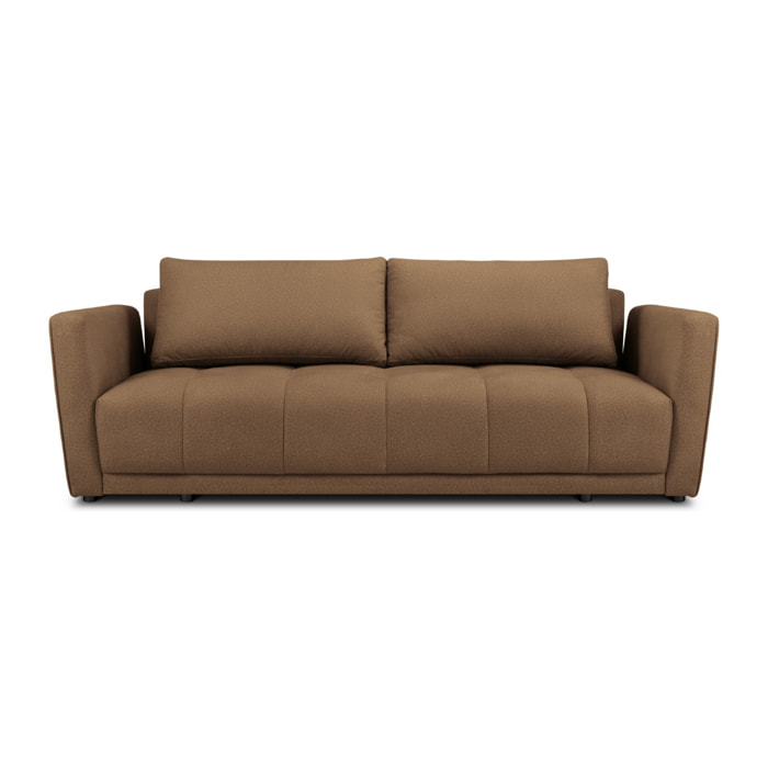 Canapé convertible avec coffre de rangement "Madrid" 3 places en tissu structurel marron