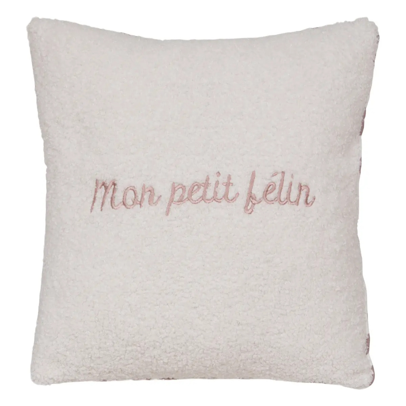 Coussin reversible bouclette/léopard Jaiko 40x40cm blanc et rose