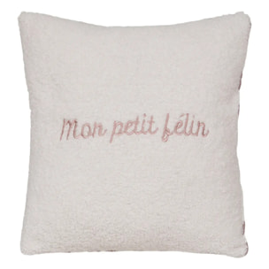 Coussin reversible bouclette/léopard Jaiko 40x40cm blanc et rose