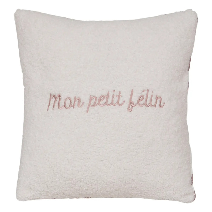 Coussin reversible bouclette/léopard Jaiko 40x40cm blanc et rose
