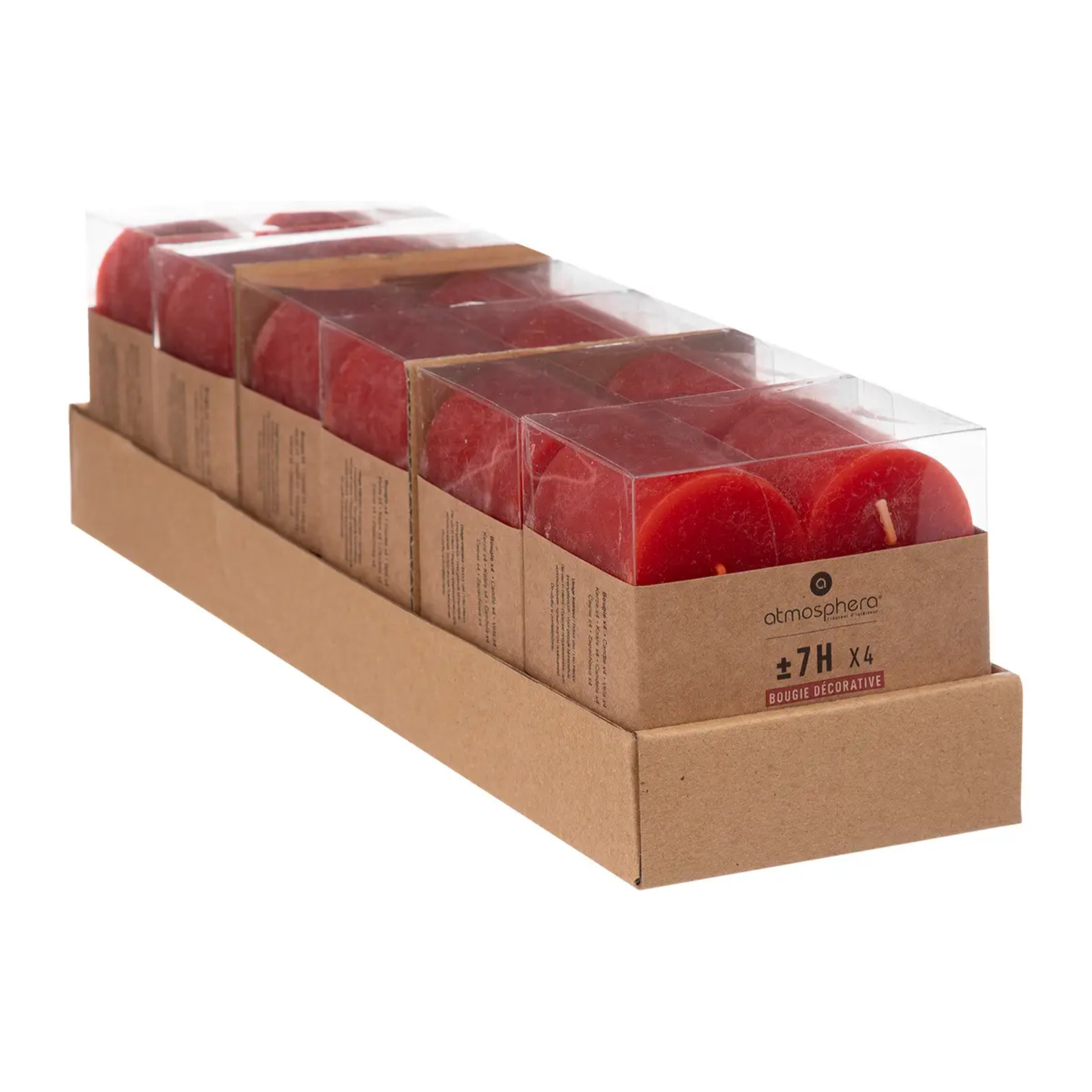 Lot de 4 bougies rustiques rouge 60g