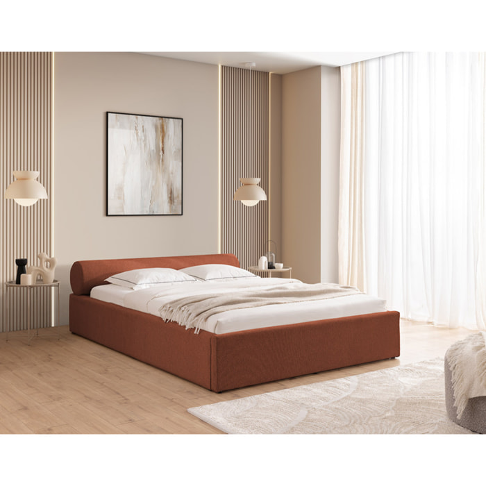 Billy - lit coffre - 180x200 cm - en tissu texturé - sommier inclus - Terracotta