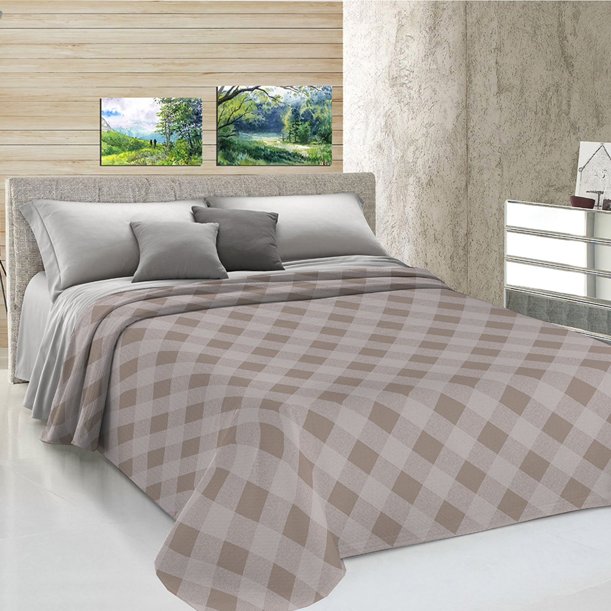 Copriletto di cotone lovely check beige 100% cotone