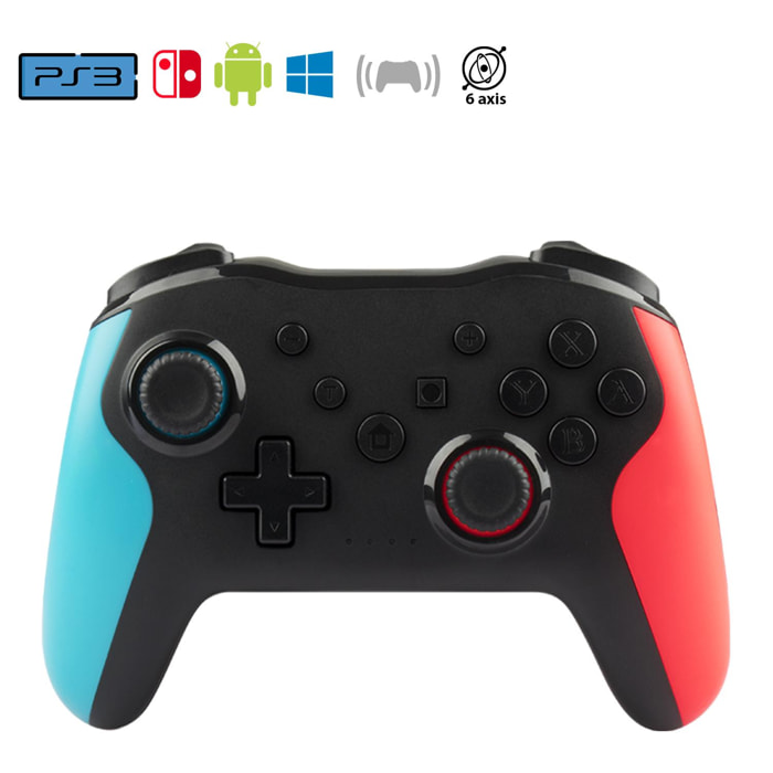 Controllo wireless con connessione bluetooth. Funzioni TURBO, giroscopio a 6 assi e vibrazione. Compatibile con N-SWITCH, PS3, PC, Smartphone...