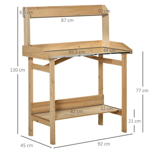 Table de rempotage jardinage - 2 étagères plateau tôle acier galvanisé avec rebord - bois sapin pré-huilé