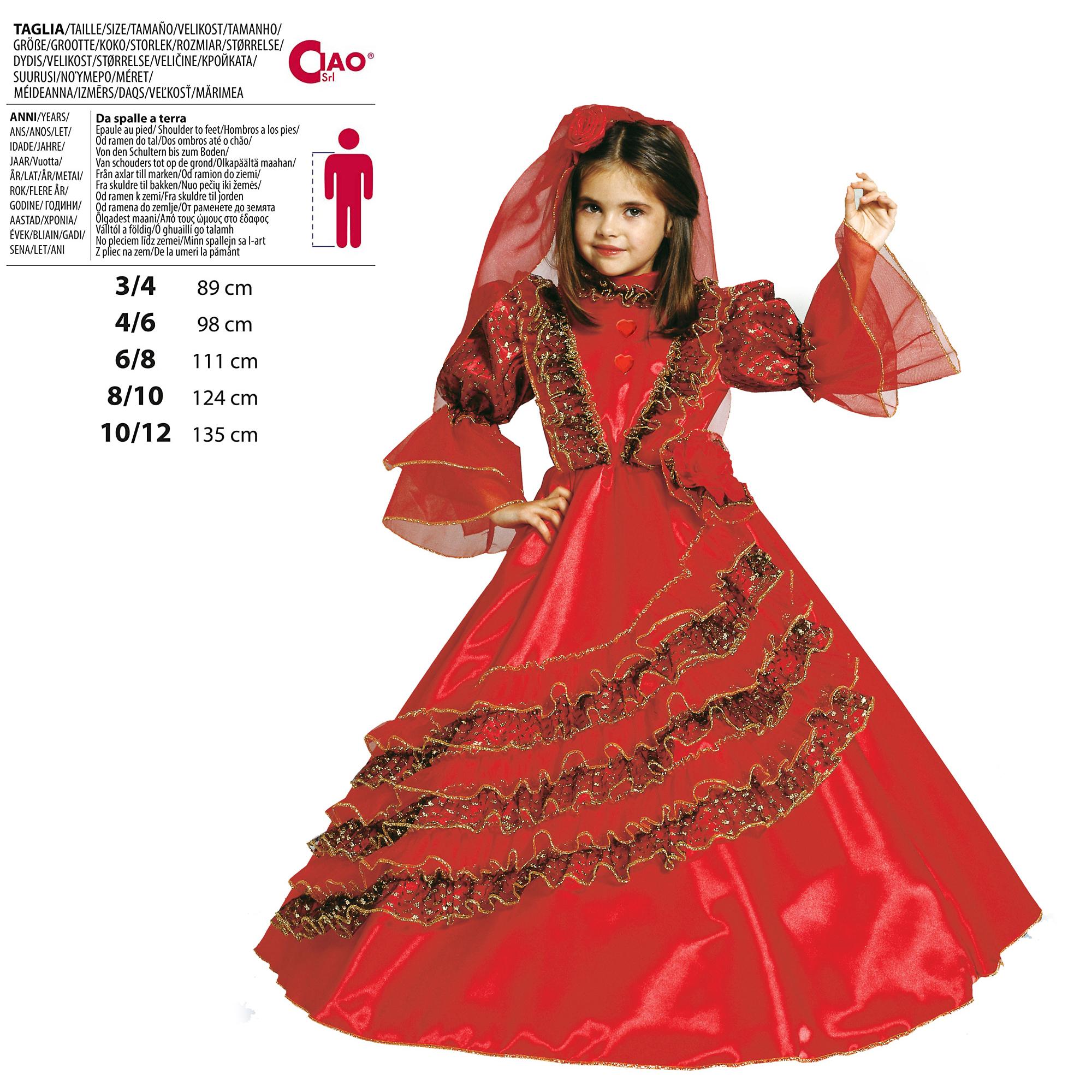 Costume Carnevale Travestimento Principessa Spagnola Rosso Bambina