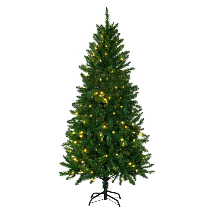 HOMCOM Árbol de Navidad Artificial Altura 180 cm Ignífugo con 714 Ramas 200Luces LED IPX2 8 Modos Hojas de PVC Base Plegable y Soporte Metálico Decoración Navideña para Interiores Verde