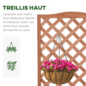 Jardinière avec treillis - bac à fleurs - jardinière sur pied - dim. 76L x 36l x 170H cm - fond à lattes - bois sapin pré-huilé