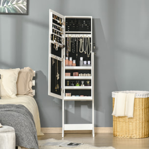 Armoire à bijoux avec miroir à pied multi-rangement inclinaison réglable serrure dim. 46L x 36,5l x 151,5H cm MDF blanc