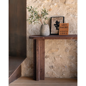 Consola de madera maciza tono nogal de 120x80cm Alto: 80 Largo: 120 Ancho: 35