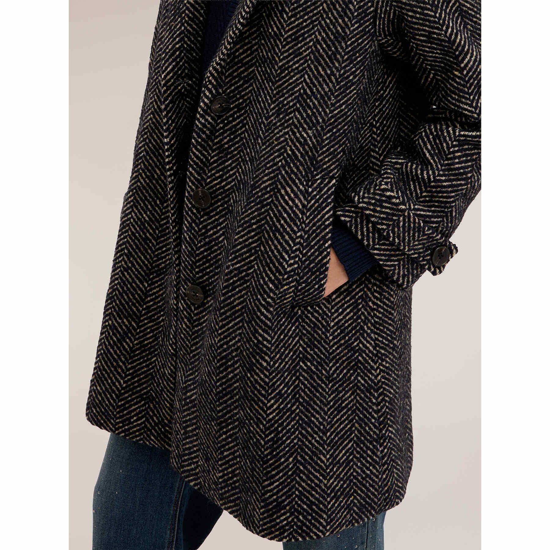 Motivi - Cappotto spigato misto lana - Nero
