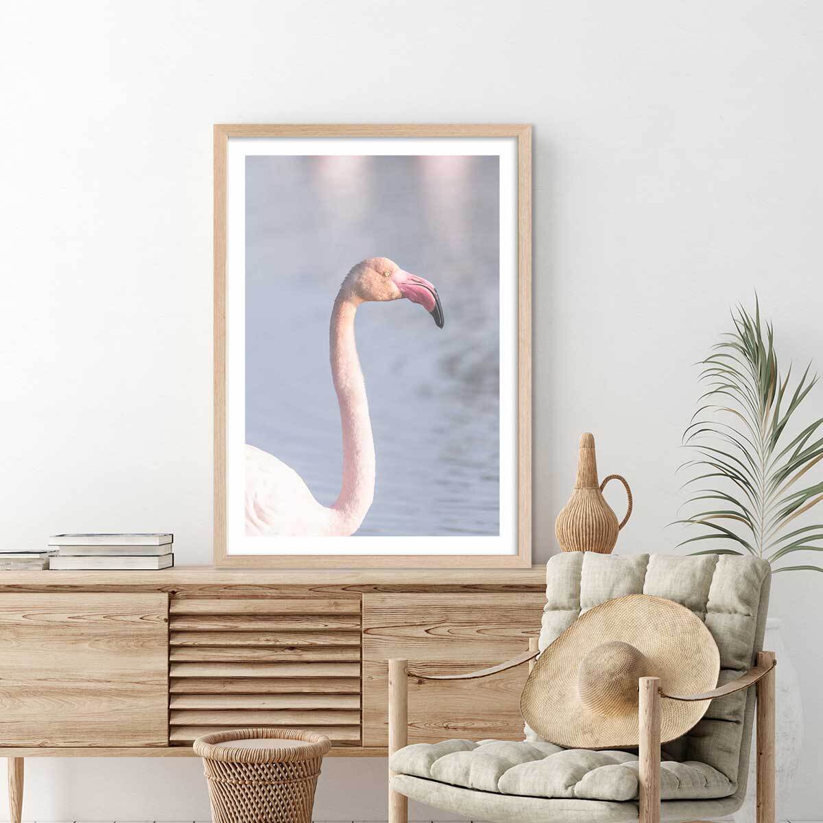 Affiche pastel pink flamingo Affiche sous cadre bois