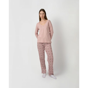 Pigiama lungo in cotone con scollo a V, stile amazon, rosa