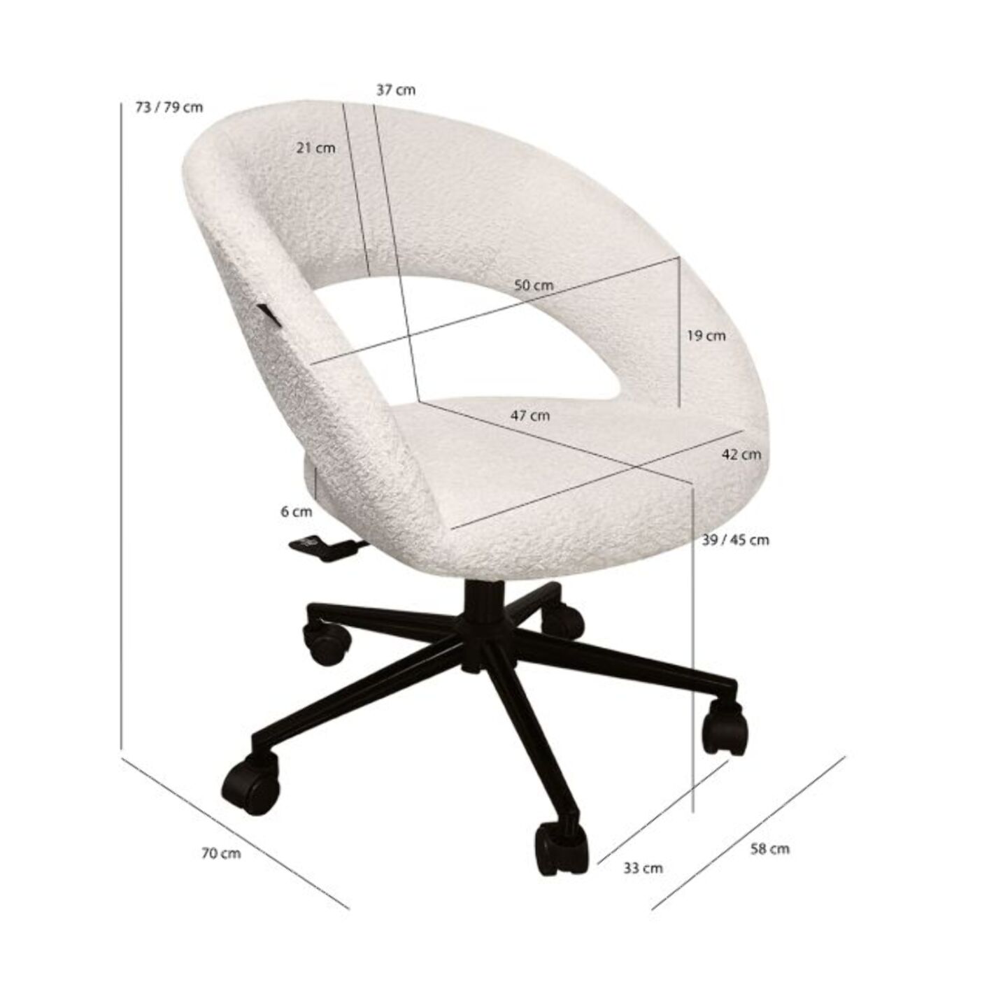 Fauteuil de bureau pivotant 360° tissu bouclette et roulettes - LEON