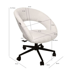 Fauteuil de bureau pivotant 360° tissu bouclette et roulettes - LEON