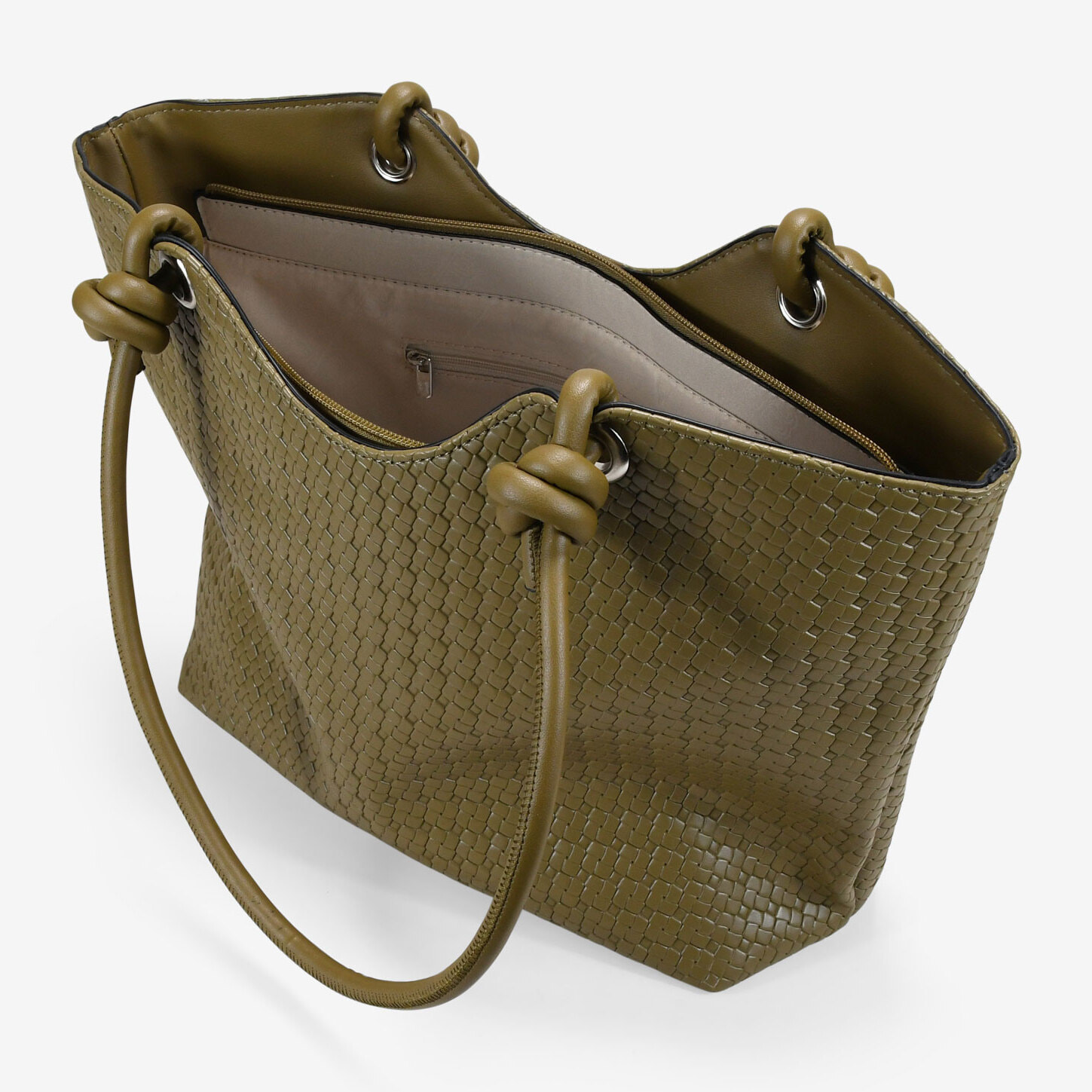 Bolso de hombro verde con flores grabadas