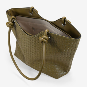 Bolso de hombro verde con flores grabadas