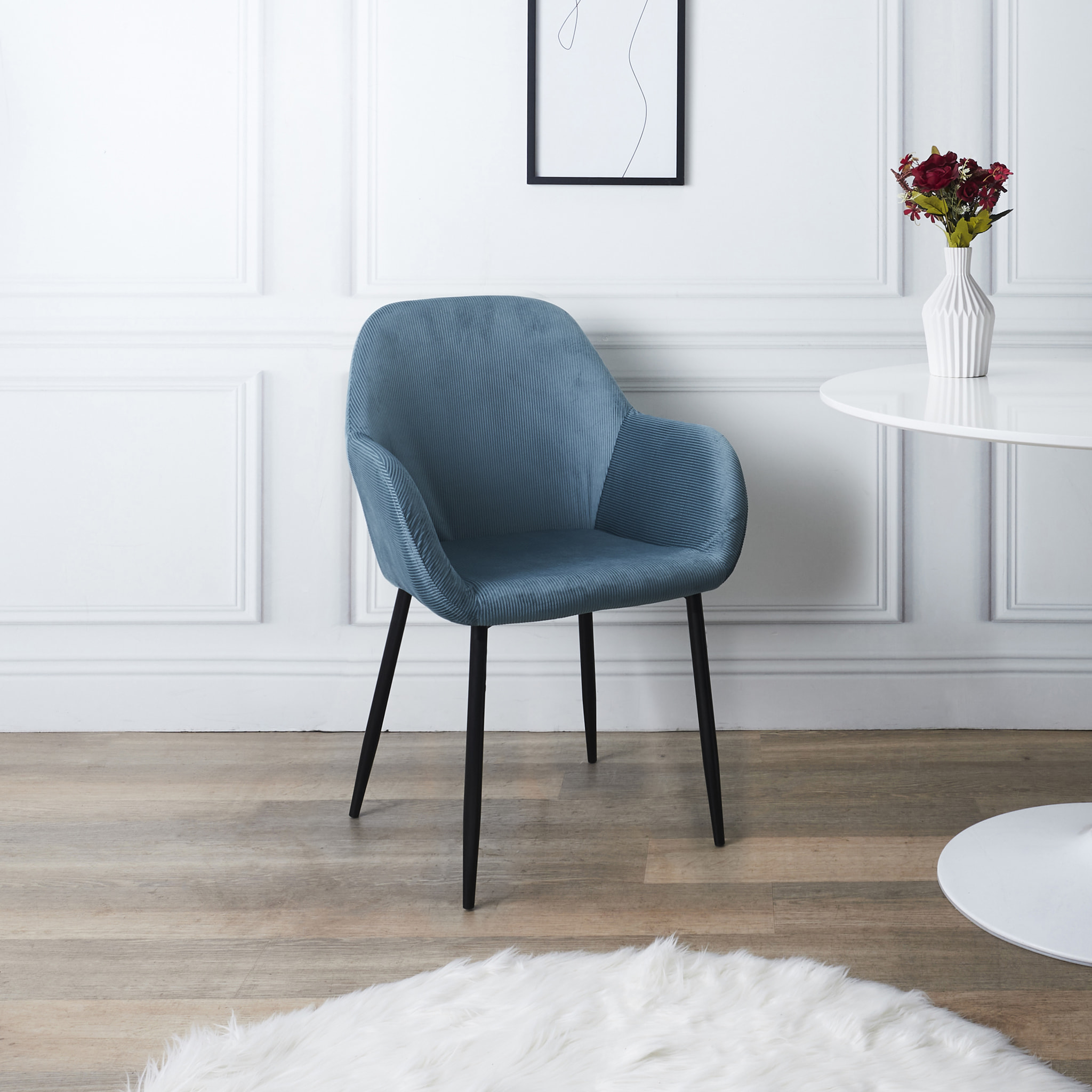 Fauteuil Giulia Bleu Canard Velours Cotele - Lot De 2