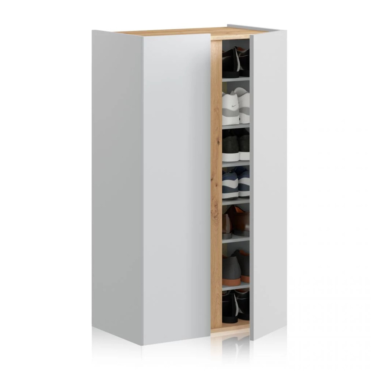 Armario zapatero Eitan Blanco Artik (Blanco Mate) - Roble Nodi