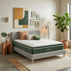 Ensemble matelas Jade & lit fixe Colisée | Mémoire de forme et ressorts ensachés | cadre à lattes | Tissu | Gris clair