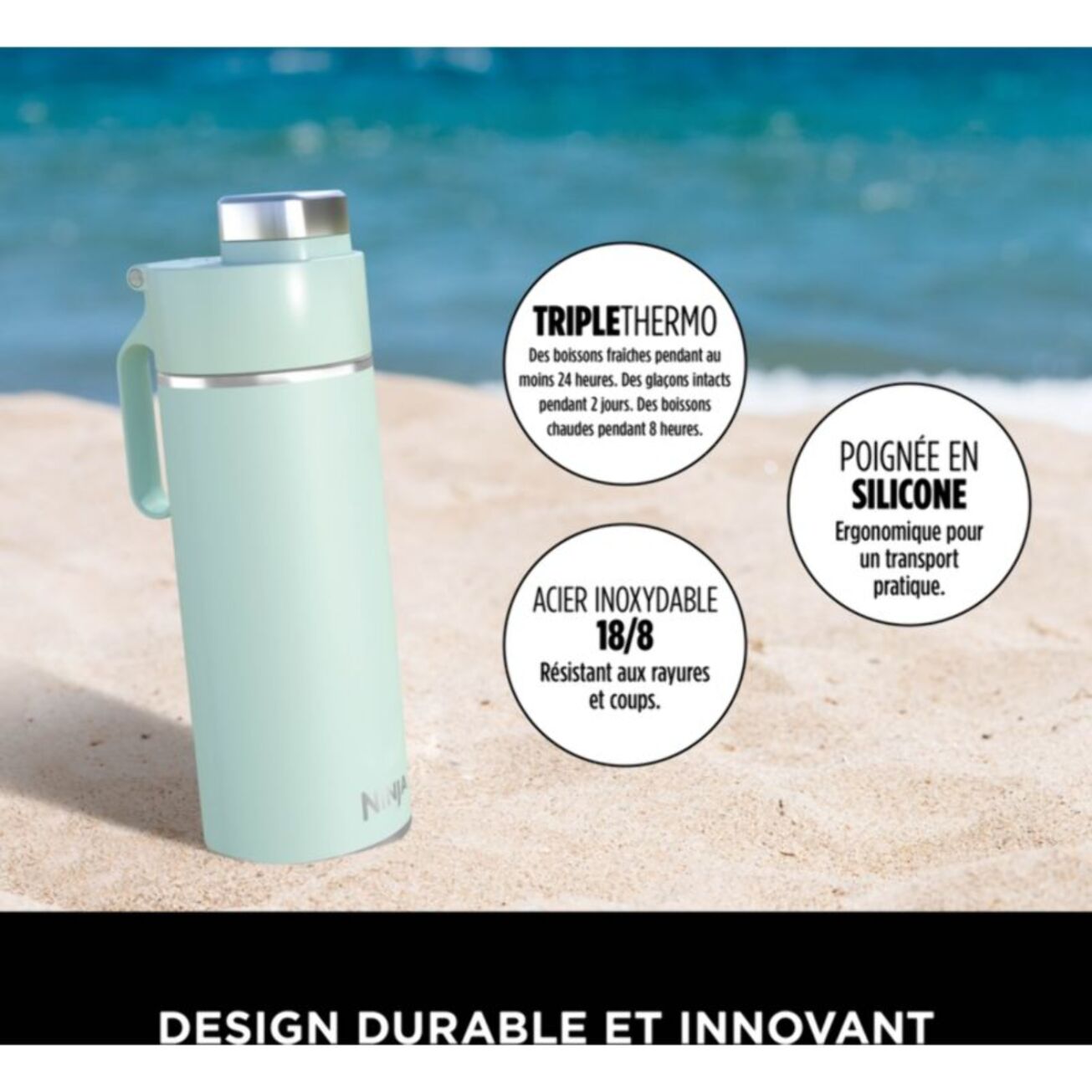 Bouteille isotherme NINJA Thirsti 530ml Travel Bottle Sea Glass