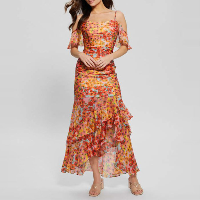 Robe Juliana - coupe classique - motif floral - volant - multicolore