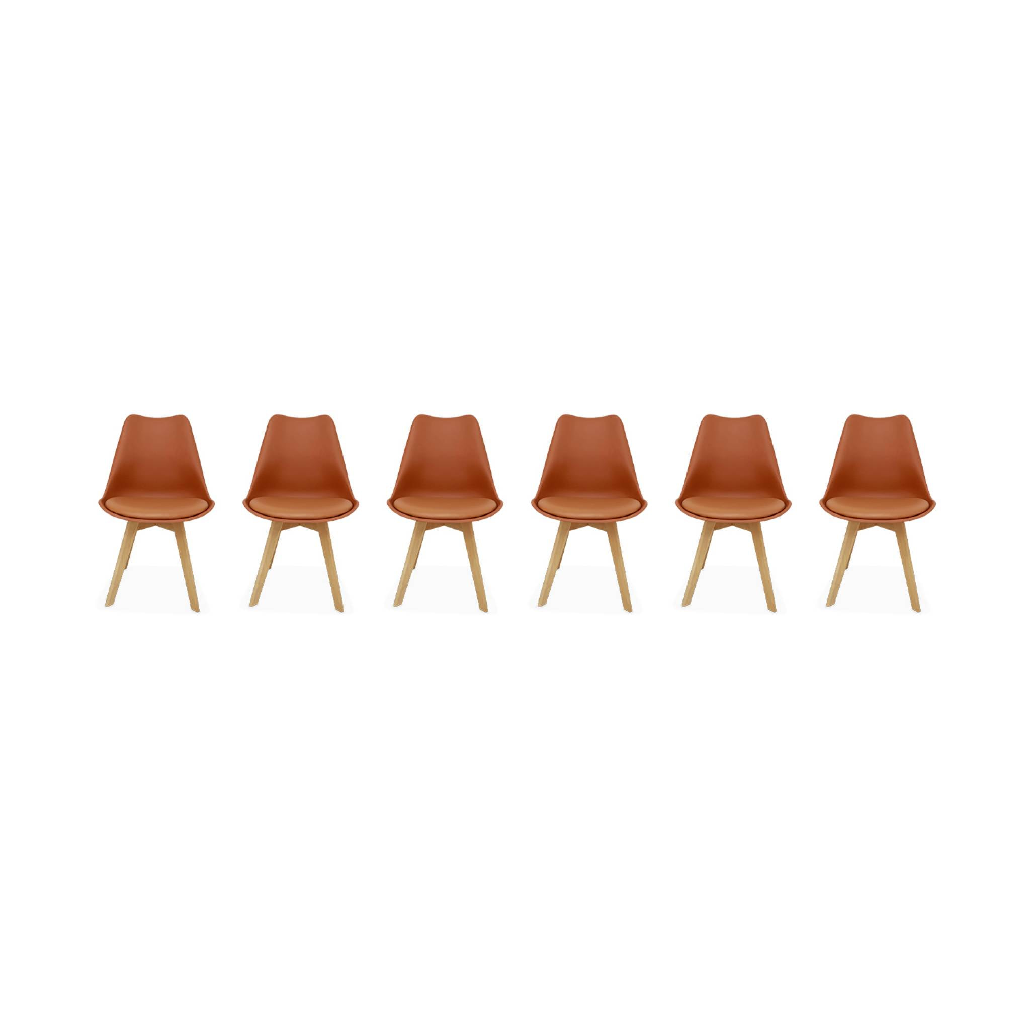 Lot de 6 chaises scandinaves. pieds bois de hêtre. chaises 1 place. terracotta