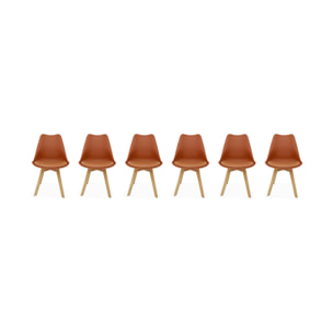 Lot de 6 chaises scandinaves. pieds bois de hêtre. chaises 1 place. terracotta