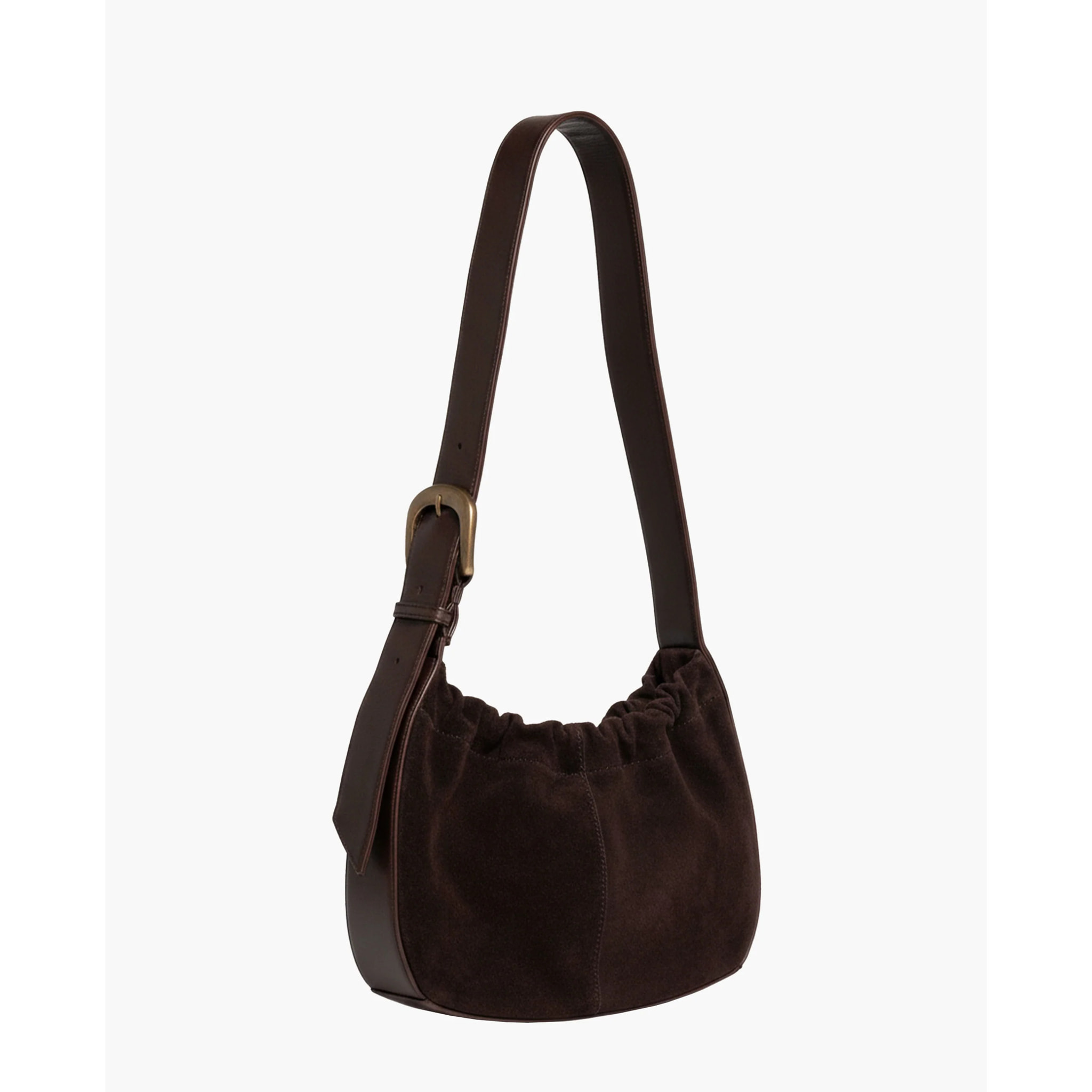 Bolso hobo marrón efecto ante con frunce y asa regulable