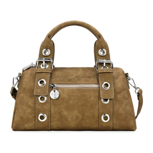 Bolso de mano kaki con hebillas y tachuelas redondas